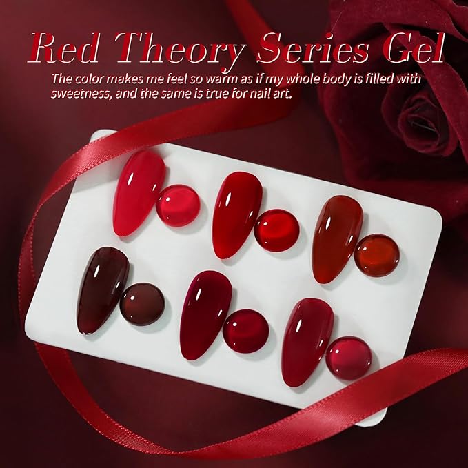 Born Pretty Red Gel Nail Polish Fall Winter 6 Colors Dark Red Burgundy Blood Cherry Wine Red Gel Nail Polish Soak Off Gel Polish Nail Art Design Manicure Salon DIY Home 7ml