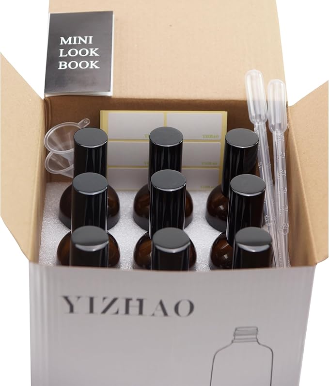 YIZHAO Clear Glass Spray Bottles 4oz, with Small Fine Mist Spray, Metal Cap, Refillable for Essential Oil,Travel,Cleaning,Perfume,Aromatherapy,Makeup – 9 Pcs
