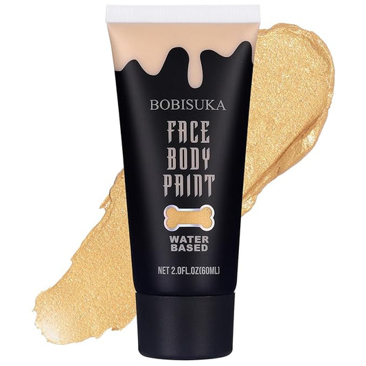 BOBISUKA Gold Face Body Paint, Water Based Face Painting for Art Theater Halloween Party Cosplay Clown SFX Makeup for Women Adults, Non-Toxic Washable