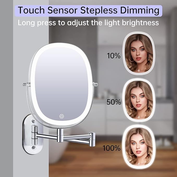 FUNTOUCH Rechargeable Lighted Wall Mounted Makeup Vanity Mirror, Double Sided 1X/7X Magnifying Mirror…