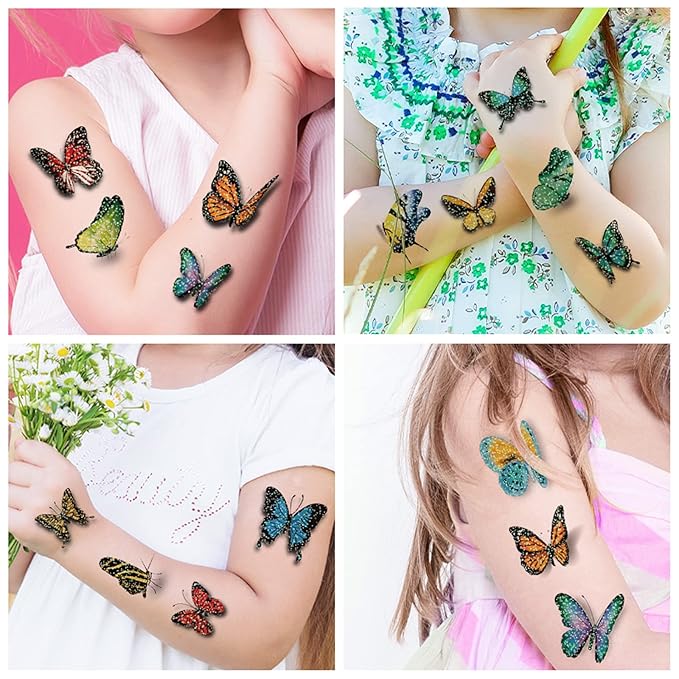 78 Pcs Butterflys Temporary Tattoos for Girls- 12 Sheet Glitter styles body Face makeup Fake Tattoo Stickers,Holiday Party Favors Supplies Accessories,Birthday Party Gifts Underwater Arts and Crafts