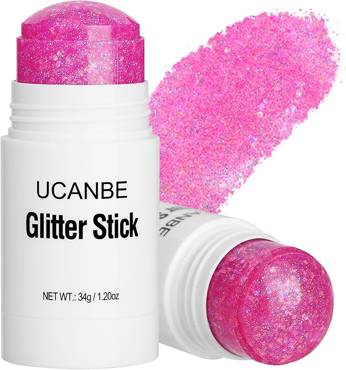 UCANBE Pink Body Glitter Stick for Singer Concerts Music Festivals, Face Glitter Makeup for Face Body Hair Eyes & Lips, Chunky Glitter Sparkling Mermaid Sequins for Women 1.2OZ