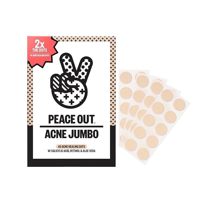 PEACE OUT Acne Healing Dots Helps Clear Blemishes Overnight, Fast Acting Hydrocolloid Pimple Patches for Breakouts with Salicylic Acid, Retinol and Aloe Vera, Award Winning Skincare Solution 40 Count
