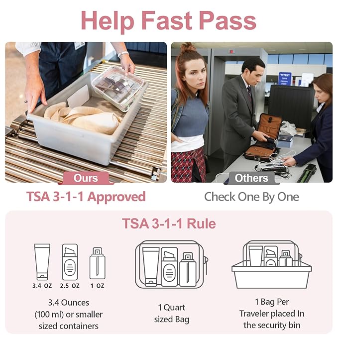 PACKISM TSA Approved Toiletry Bag - Pink Floral Print Clear Travel Bags, Suitable for Gifts, with Supporting Frame, Perfect for Travel Essentials, Thick No Smell