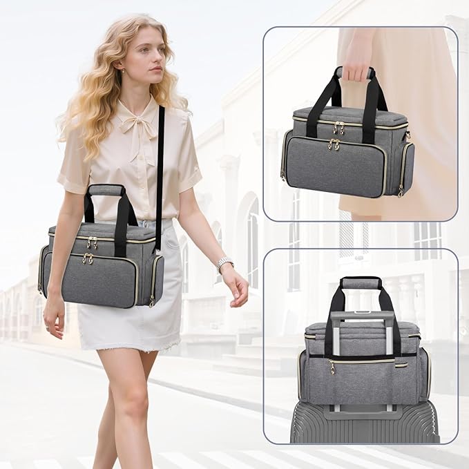 Large Makeup Bag, Portable Travel Makeup Bag Organizer for Women Girls with 2 Removable Pouches & Detachable Dividers, Cosmetic Travel Bag, Toiletry Bag for Makeup and Hair Supplies Grey