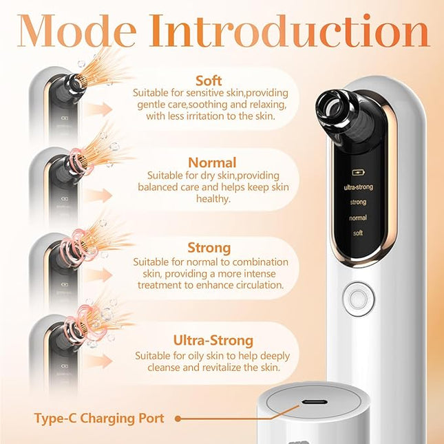 Yccu Blackhead Remover Vacuum Blackhead Vacuum Remover Pore Extractor Blackhead Remover Tool Black Head Remover for Face Blackhead Extractor Pore Cleaner Vacuum with USB Charge 4 Modes 5 Suction Heads