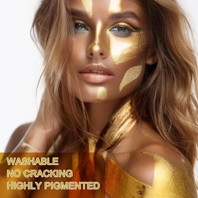MEICOLY Cream Metallic Gold Face Body Paint,2.37Oz Large Tube Water Based Full Body Paint,Professional Gold Face Paint for Halloween Stage SFX Special Effects Cosplay Makeup