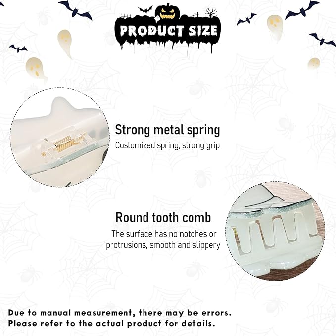 2Pcs Halloween Ghost Hair Claw Clips Glow in the Dark Hair Clips Halloween Hair Decoration Non-Slip Hair Claw luminous Claw Clip Cute Funny Ghost Hair Accessories for Women's Thin or Thick Hairs