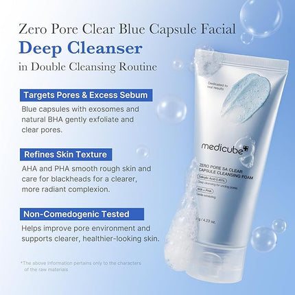 medicube Facial Cleanser Zero Pore Capsule Cleansing Foam | Daily Gentle Cleanser for Skin Texture, Blackhead & Pore Care | AHA, BHA & PHA for Deep Cleansing | Korean Skincare, 4.23 oz