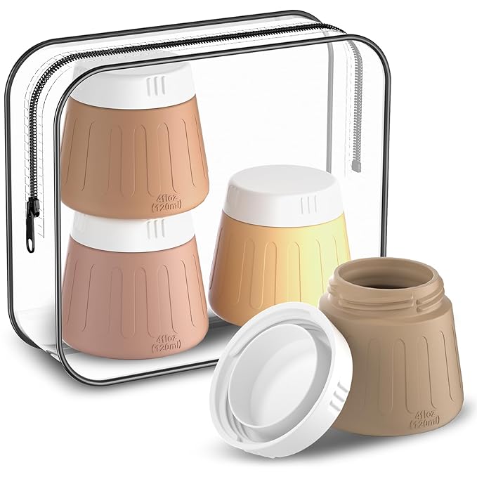 Gemice 4 OZ Travel Size Containers for Toiletries, Leak-Proof Silicone Slime Jars with Lids, BPA Free Small Round Cosmetic Slime Container for Lotion, Cream, Ointments, Travel Storage (4 Pack)