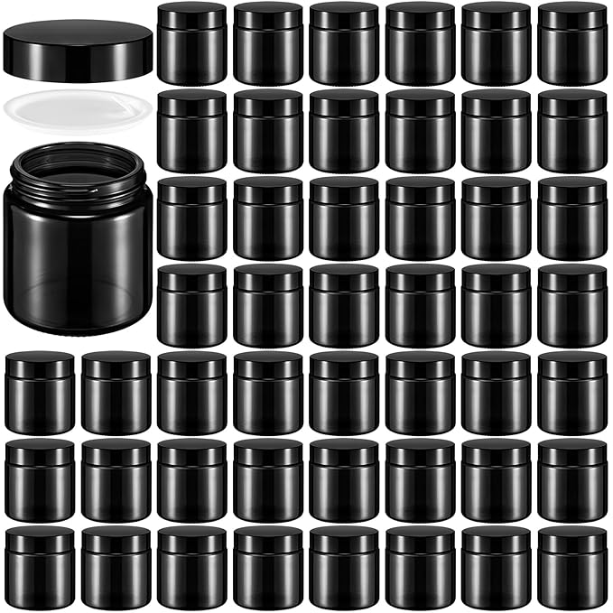 Norme 48 Pcs 4 oz Glass Jars with Lids Leakproof Round Airtight Empty Cosmetic Jars with Inner Liners Lid for Storing Lotions Powder Ointments Candle Making Tins (Black)