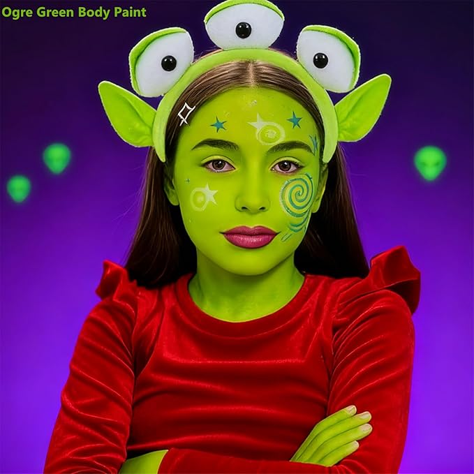 Go Ho Ogre Green Face Body Paint Washable(2.37oz/pc),Water Based Cream Ogre Green Face Paint and Body Paint,Halloween Costumes Festivals Cosplay SFX Makeup