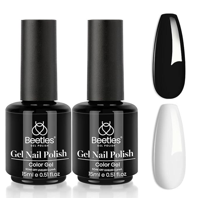 Beetles White Gel Nail Polish Black Gel Polish Kit 2 Pcs 15ml Black And White Polish French Nails Soak Off Led Nails Art Manicure Salon Diy at Home