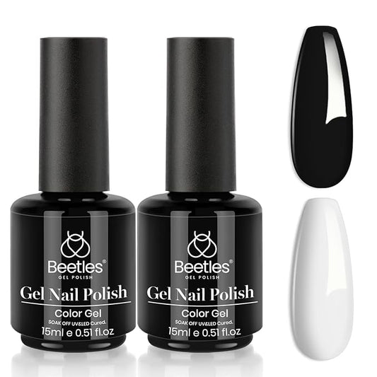 Beetles White Gel Nail Polish Black Gel Polish Kit 2 Pcs 15ml Black And White Polish French Nails Soak Off Led Nails Art Manicure Salon Diy at Home