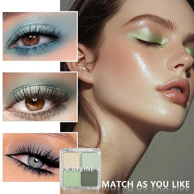 K'APEINE Eyeshadow Palette,Light Green Eye Shadow Matte Glitter Makeup Palette 4 Colors Mini High Pigmented Eyeshadows Long-lasting for Woman Girls Party,Music Festival, Stage Performance,Appointment