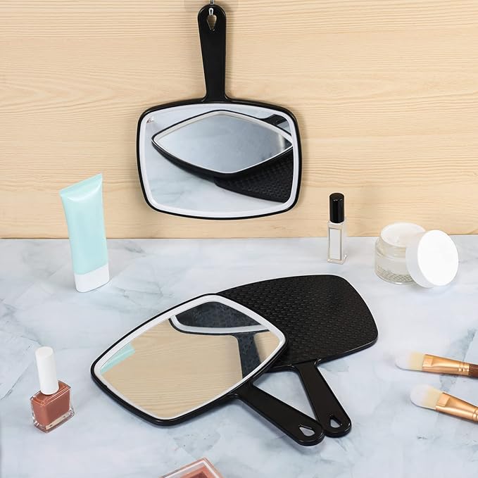Qunclay 10 Pcs Large Hand Mirror Handheld Mirror with Handle Wall Mount for Barber Bathroom Portable Beauty School Gift for Vanity Makeup Home Salon Travel Use(7.3'' W x 10.3'' L,Black)