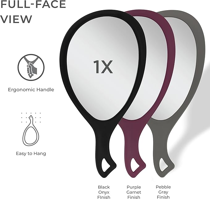 Zadro Large Hand Mirror with Handle Salon Mirrors for Hair Stylist, Big Handheld Mirror Makeup Mirror Wall Mounted Hang (1, Purple Garnet, Medium: 15" x 8")