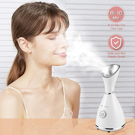 GETANYE Nano Ionic Face Steamer - 10X Penetration for Facial, Unclogs Pores, Moisturizing Spa Humidifier with Free Blackhead Remover Kit, Hair Band, Face Brush