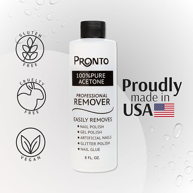 Pronto 100% Acetone Gel Nail Polish Remover - Polish Remover for Nails | Acetone Nail Polish Remover & Acrylic Nail Remover for Removal of Glue & Dip | Acrylic Nail Remover, 8 Fl oz 2 pack