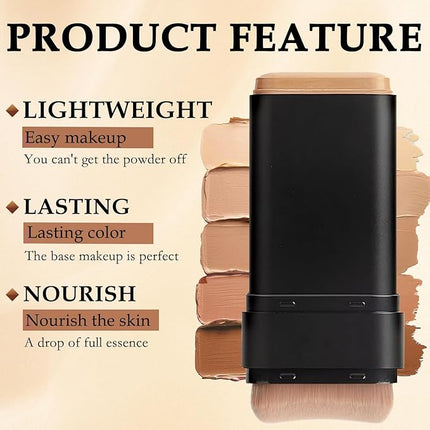 Flawless Face Foundation Stick,Korean Lightweight Hydrating Foundation Contour Stick with Brush,Multi-Use Face Makeup Sticks,Waterproof Thin and Cover Blemishes for All Skin Types (01#Ivory)