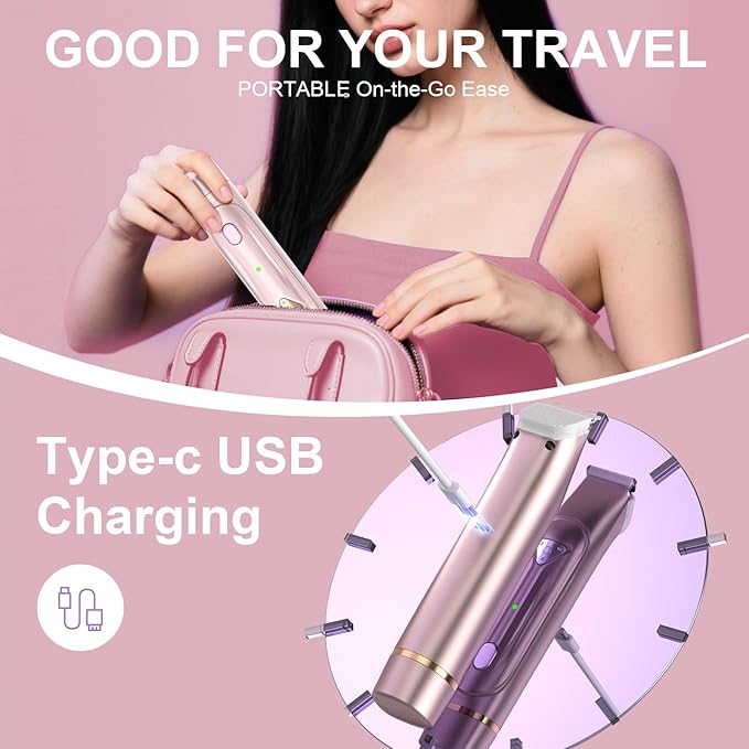 Electric Bikini Trimmer for Women - Dermave Bikini Shaver, Waterproof Dual Head Shaver (Pink)