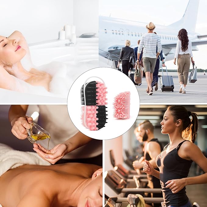2 in 1 Silicone Body Hair Scrubber Upgraded Bristles Exfoliator Massage Shower Bathing Bath Women Brush Scrubbers for All Skin Body Wash (1pc Black + Pink)