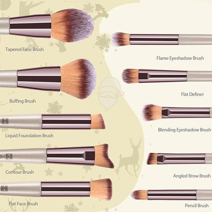 Makeup Brushes Set, HEYMKGO Portable Makeup Brush Set Professional Champagne Gold Premium Synthetic Foundation Brush Powder Concealers Eye Shadows Blush with Cosmetic Bag 10PCS Common Types