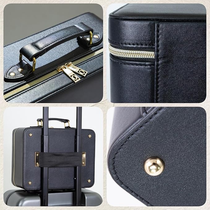 Travle Makeup Bag with LED Mirror, Portable Makeup Artist Organizer Case with Lighted Mirror, Makeup Bag with Adjustable Dividers, Cosmetic Brush Storage Box for Women Gift