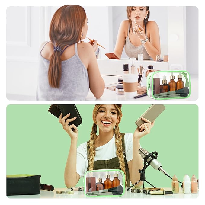 Weewooday 12 Pieces Clear Makeup Bags Cosmetic Storage Bags PVC Zipper Pouches Travel Waterproof Makeup Plastic Case for Women Organizing Toiletries Traveling Bathroom(Small,Green)