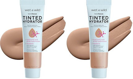 wet n wild Bare Focus Tinted Hydrator Matte Natural Finish, Oil-Free Tinted Face Moisturizer Makeup, Hyaluronic Acid, Squalane, Sheer To Medium Coverage, Medium Deep (Pack of 2)