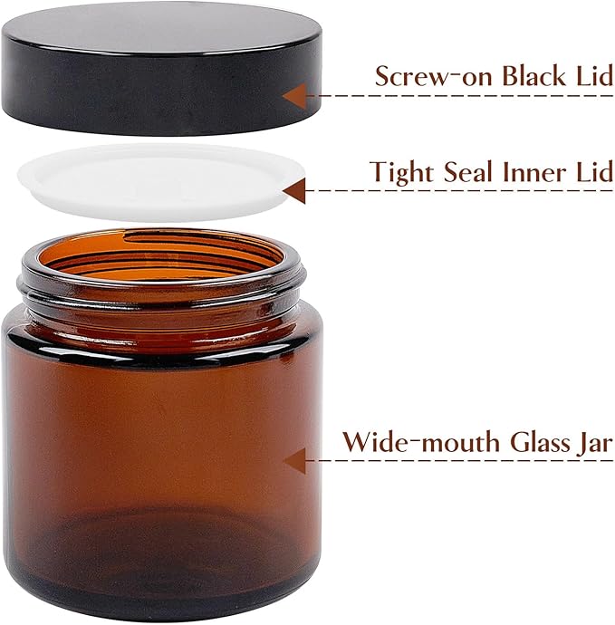 TUZAZO 4 Oz Thick Amber Round Glass Jars with Inner Lids and Black Lids, 24 Pack Small Empty Candle Making Jars/Cosmetic Containers for Lotions, Creams, Body Butters, Essential oil Beauty Products