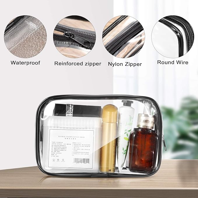 Weewooday 12 Pieces Clear Makeup Bags Cosmetic Storage Bags PVC Zipper Pouches Travel Waterproof Makeup Plastic Case for Women Organizing Toiletries Traveling Bathroom(Medium,Black)