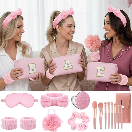 Elegant Spa Set for Women– All-in-One Kit with Makeup Brushes, Hair Scrunchies, Sleep Mask, Bath Bombs – Ideal Gift for Teens, Bridesmaids & More-E