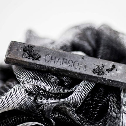 Toem® Loofah Back Scrubber for Shower | Bamboo Charcoal Fiber Infused | Loufas for Men & Women | Includes 1 Long Handled Shower Sponge, 1 Bath & Shower Luffa Pouf & 1 Hook to Hang Stuff (Slate Grey)