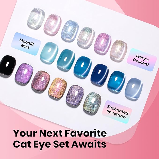 Beetles Cat Eye Gel Nail Polish Set - Porcelain Glow Cat Eye Gel Polish, 6 Colors Silver Red Brown Black Pink Magnetic Glitter Fall Gel Polish Kit Jelly Translucent Effect Soak Off UV Gift for Women
