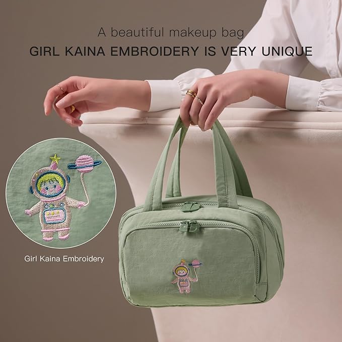 Makeup bag, Large Capacity Cosmetic Bag for Women, Portable Wide-open Toiletry Bag, Travel Makeup Bag with TPU Compartments for Accessories, Essentials, Toiletries, Makeup Brush Bag, Green