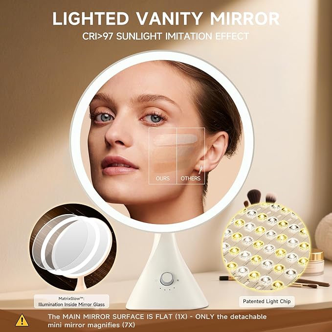 Lighted Makeup Mirror with Magnification Electric Plug in, 7X Magnifying Lighted Vanity Makeup Mirror with Led Lights