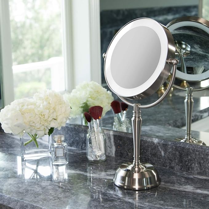 Zadro 11" Rechargeable LED Lighted Makeup Mirror with Magnification 10X/1X Tall 19" Desk Mirror with Lights USB Charging Port