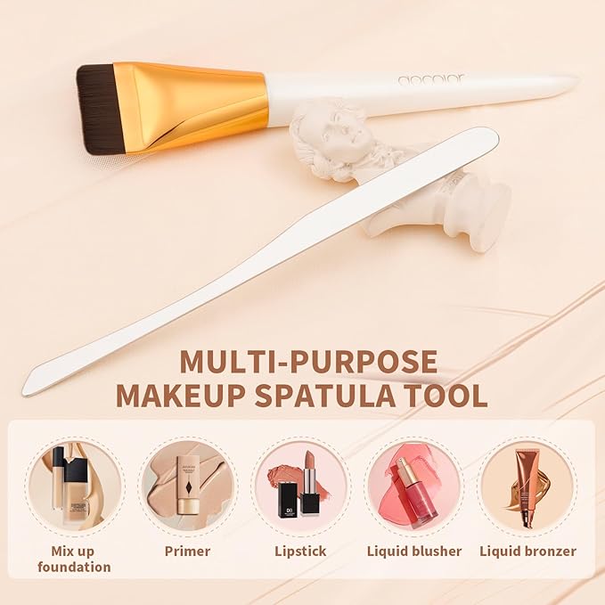 docolor Flat Foundation Brush and Makeup Spatula Set, Thin Liquid Foundation Brushes Dual Edged Spatula Brush Makeup Korean Foundation Brush for Blending, Cream, Thin Makeup Brush &Make Up Spatula