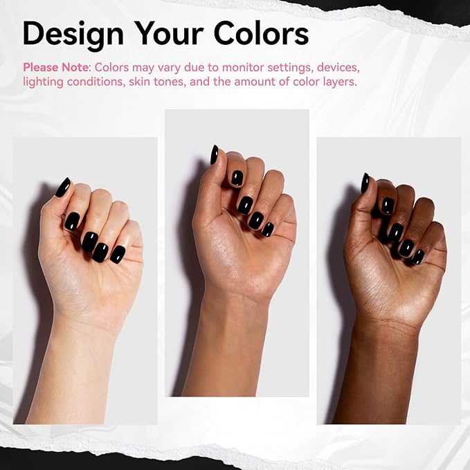 Black Nail Polish French Nail Art Shiny Class Black Nail Strengthening 9-Free Vegan Rich in Castor Oil Fast Air Dry Classic Toe Fingernail Polish Non-gel DIY at Home Gift for Girls Women