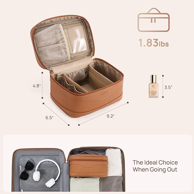 Telena Large Makeup Bag, Travel Toiletry Bag for Women, Vegan Leather Makeup Organizer Case Cosmetic Bag for Travel Essentials