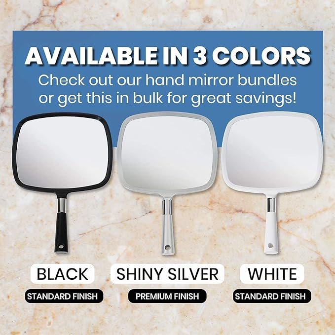 MIRRORVANA Large Hand Held Mirror with Comfy Handle for Women and Men - Personal Barber Haircut Mirror to See Back of Head - Espejo de Mano - 9" x 13" (White)