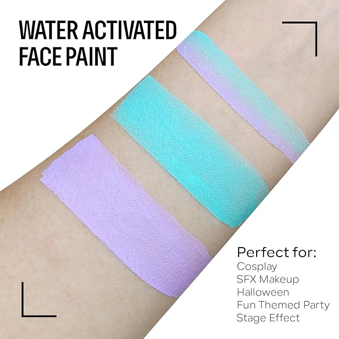 Purple Cyan Face Body Paint Makeup Foundation 30 g, Water Activated Cream to Powder Face Body Paint Makeup for Halloween Costume Cosplay Theater Stage Dress-Up Makeup,Matte Finish Non Toxic