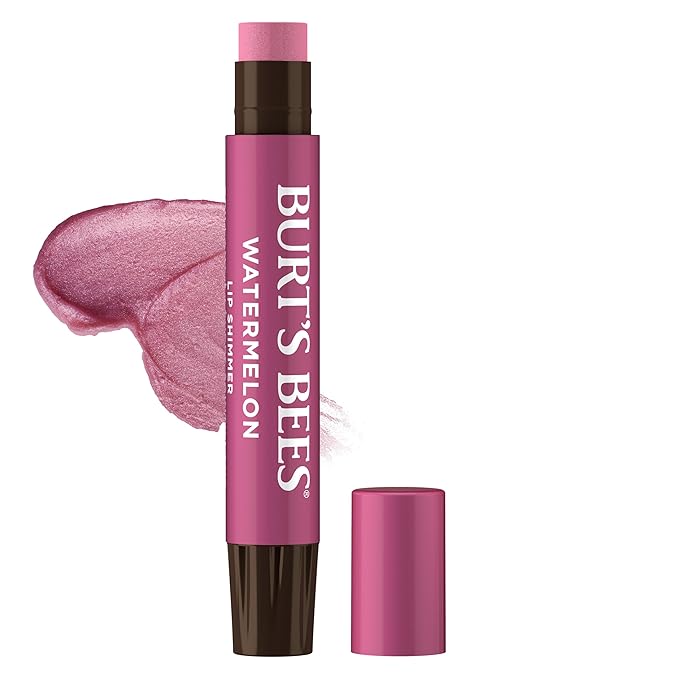 Burt’s Bees Lip Shimmer Watermelon; Warm, Luminescent Color; High Impact, Instant Moisture; with Shea and Cocoa Butters; 100% Natural Origin; 4 Tube, 0.09 Oz. (Packaging May Vary)
