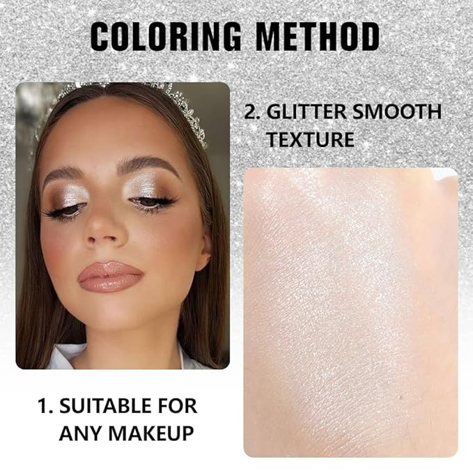 Glitter Singe Eye Shadow Palette Makeup, Pearl White Glitter Monochrome Eyeshadow For Old Women, Mini Pressed Pigmented Waterproof Sombras Para Ojos, Vegan, Talc, Paraben & Cruelty Free, 12