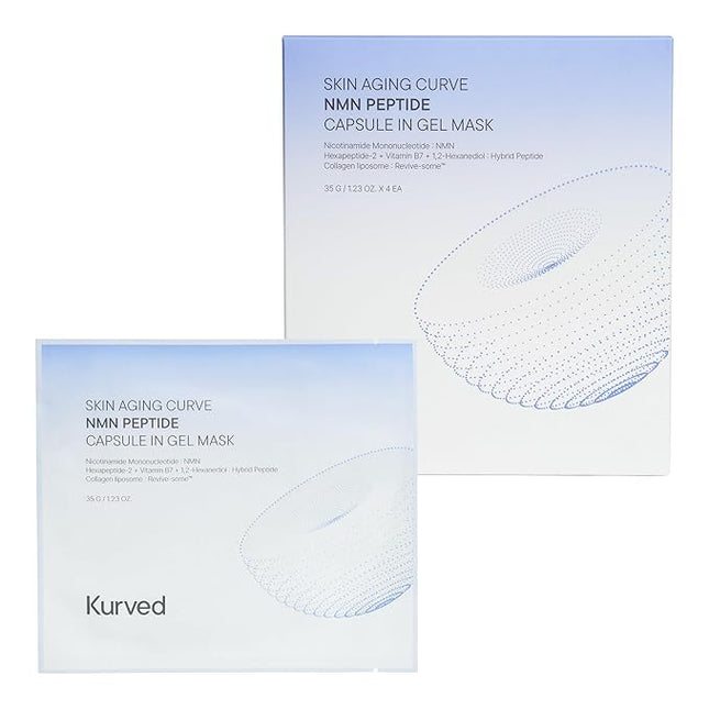 Kurved Skin Aging Curve NMN Peptide Capsule in Gel Mask (35 g/1.23 oz, 4 Count) | Hydrogel Overnight Mask with NMN, Peptide, Collagen with Liposomal capsule for Lifting & Firming, Cooling, K-Beauty