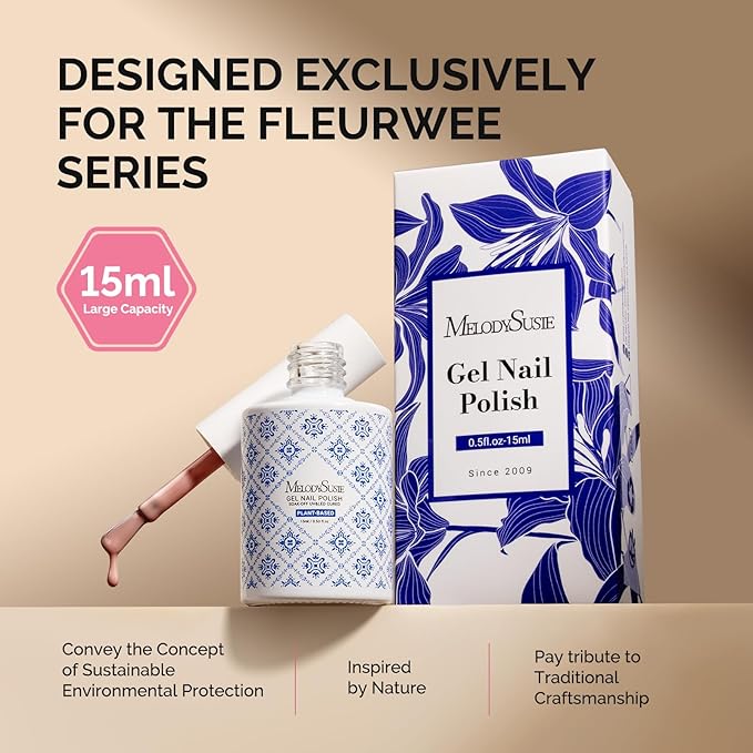 MelodySusie Fleurwee Plant Based Gel Nail Polish, Hema Free Lotus Pink Nail Polish, Soak Off UV LED Gel Polish Gift for Women 21 Non Toxic Long Lasting Nail Art Manicure Salon DIY at Home B1401