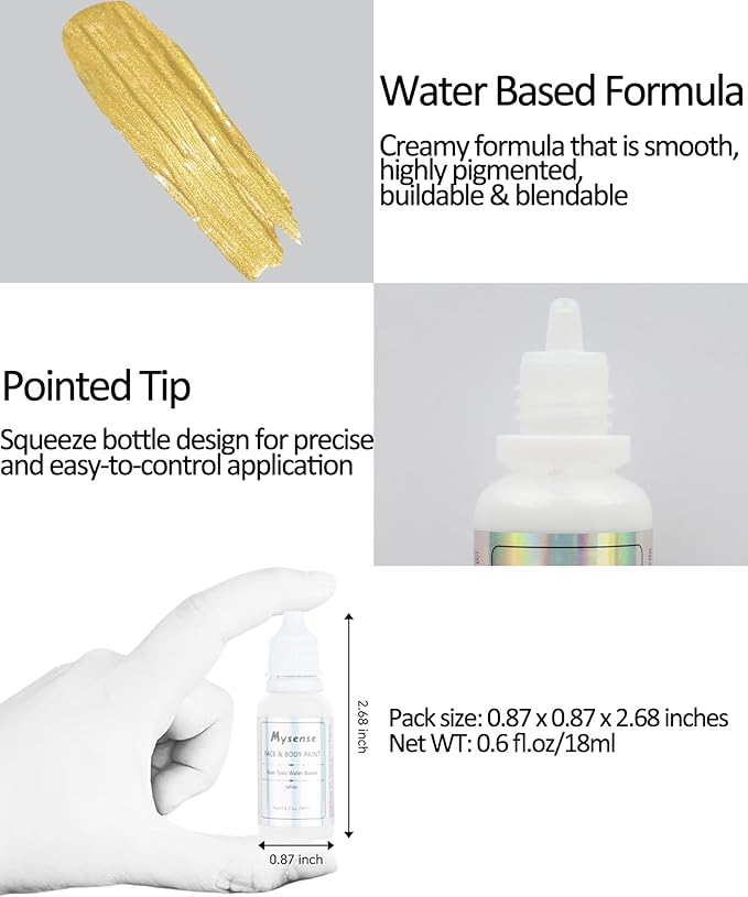 Mysense Pearl Gold Face Body Paint,Water Based Washable Face Paint,Non-toxic Cream Body Paint for Adults and Children,Metallic Face Painting for Halloween Costume SFX Cosplay Makeup,0.6oz