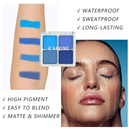 K'APEINE Eyeshadow Quad, Matte Blue Eyeshadow Palette 4-Color Highly Pigmented Long-Lasting Eyeshadows Makeup Palette for Women Girls Party,Music Festival, Stage Performance,Appointment