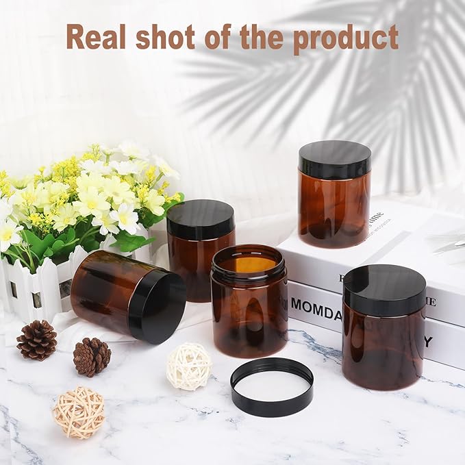 30 Packs 8 oz (250 ml) Brown Plastic Jars with Black Lids, Cosmetic Containers jars with Wide-Mouth for slime, beads, rhinestones, sequins Cosmetics, Lotion, Cream, Ointments and More by KUKLIPJIM.